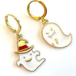 Gold and White Ghost Earrings